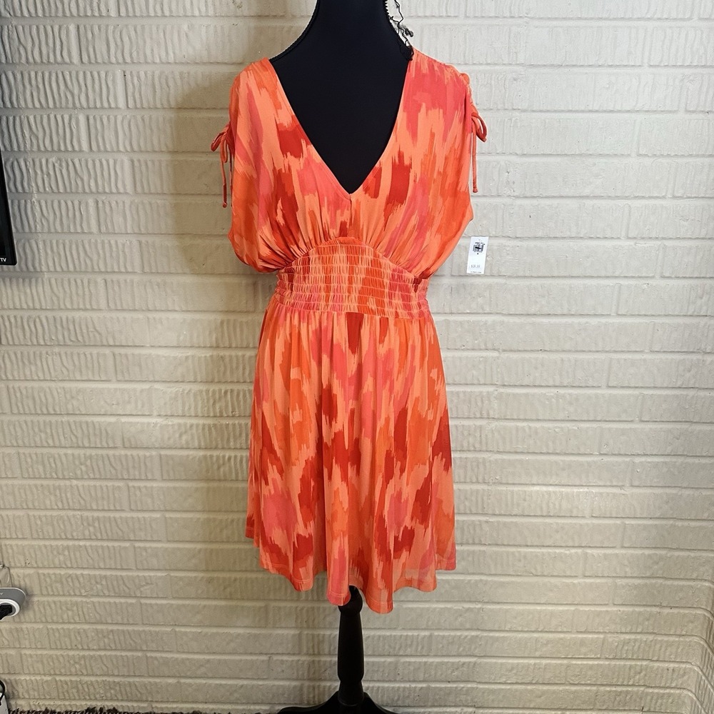 NWT Old Navy Dress Womans Size M Orange Sleeveless Summer Tied Rouched Sleeve